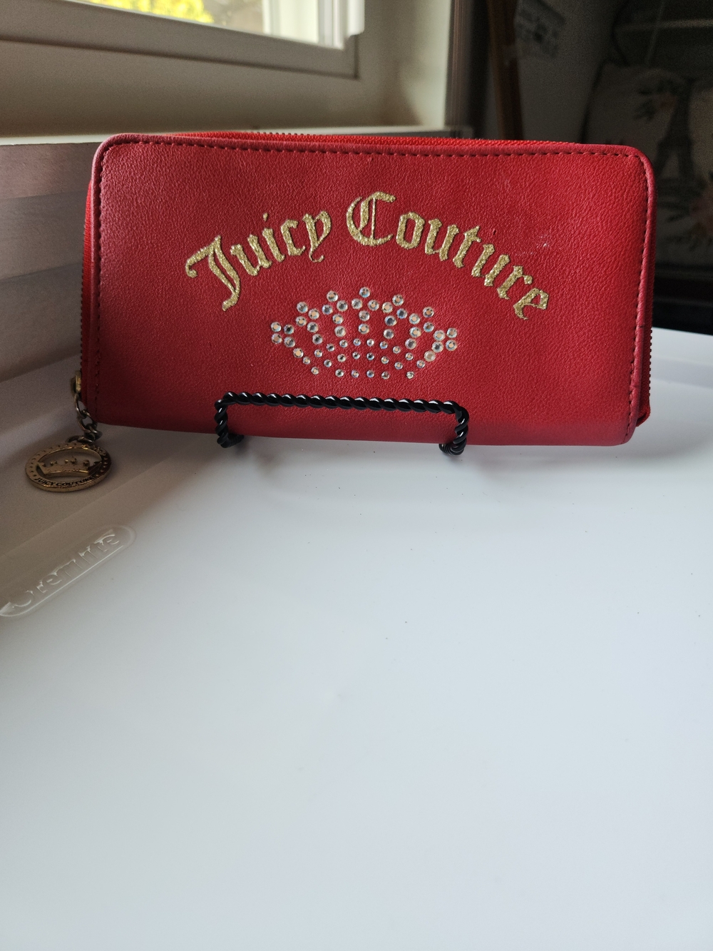 Juicy Couture "Scarlet Red" Shimmering Crown Continental Zip-Around Wallet